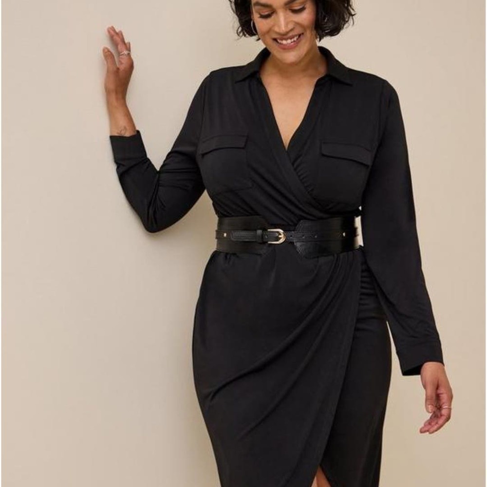 NEW Torrid At The Knee Studio Knit Collared Dress 6 6X Black Stretch NWT